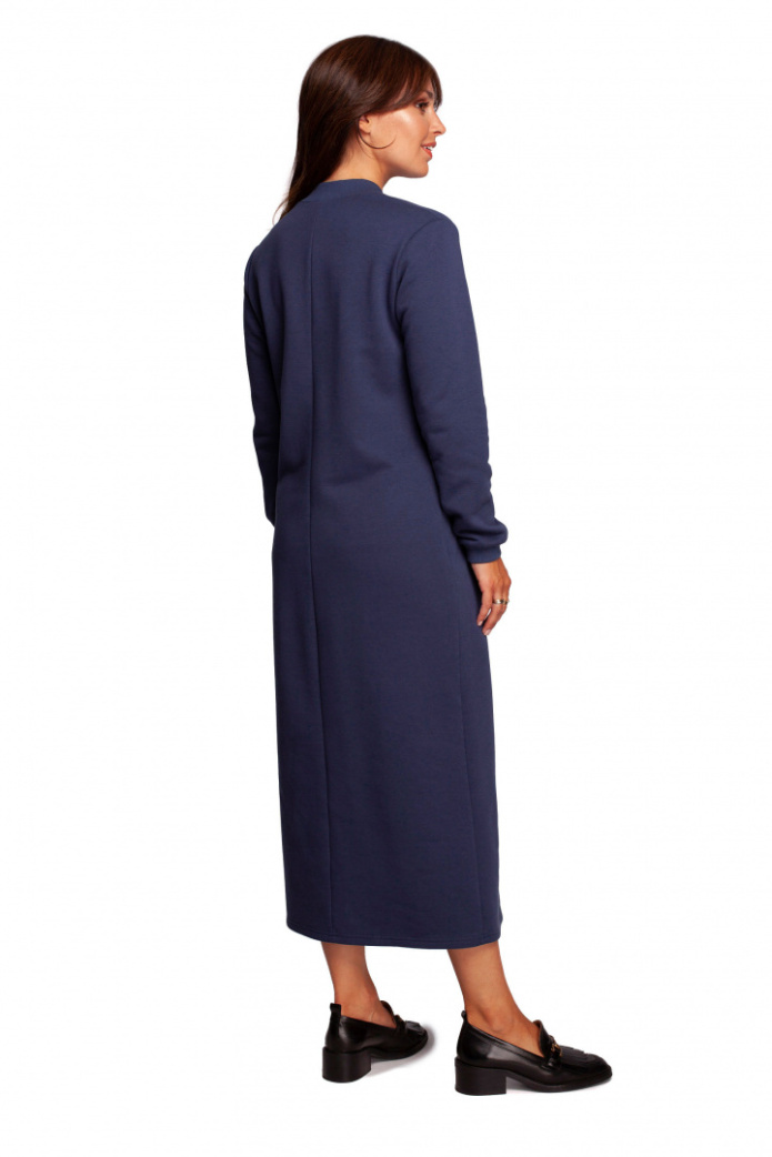 Sukienka maxi dzianinowa z długim rękawem i dekoltem V niebieska